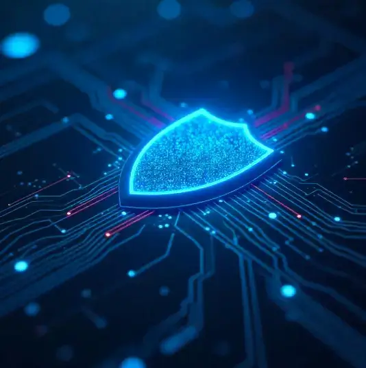 SKT 유심 무상 교체 후 디지털 보안이 강화된 상태를 상징하는 미래지향적 일러스트. 알뜰폰 유심 교체 고객에게도 동일하게 적용되는 보호 기술