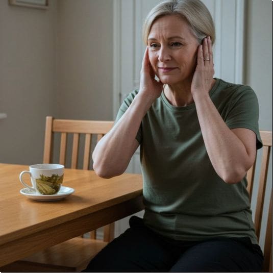 루리드정 효능 중이염 치료, 중이염으로 귀통증이 있는 중년 여성 사진