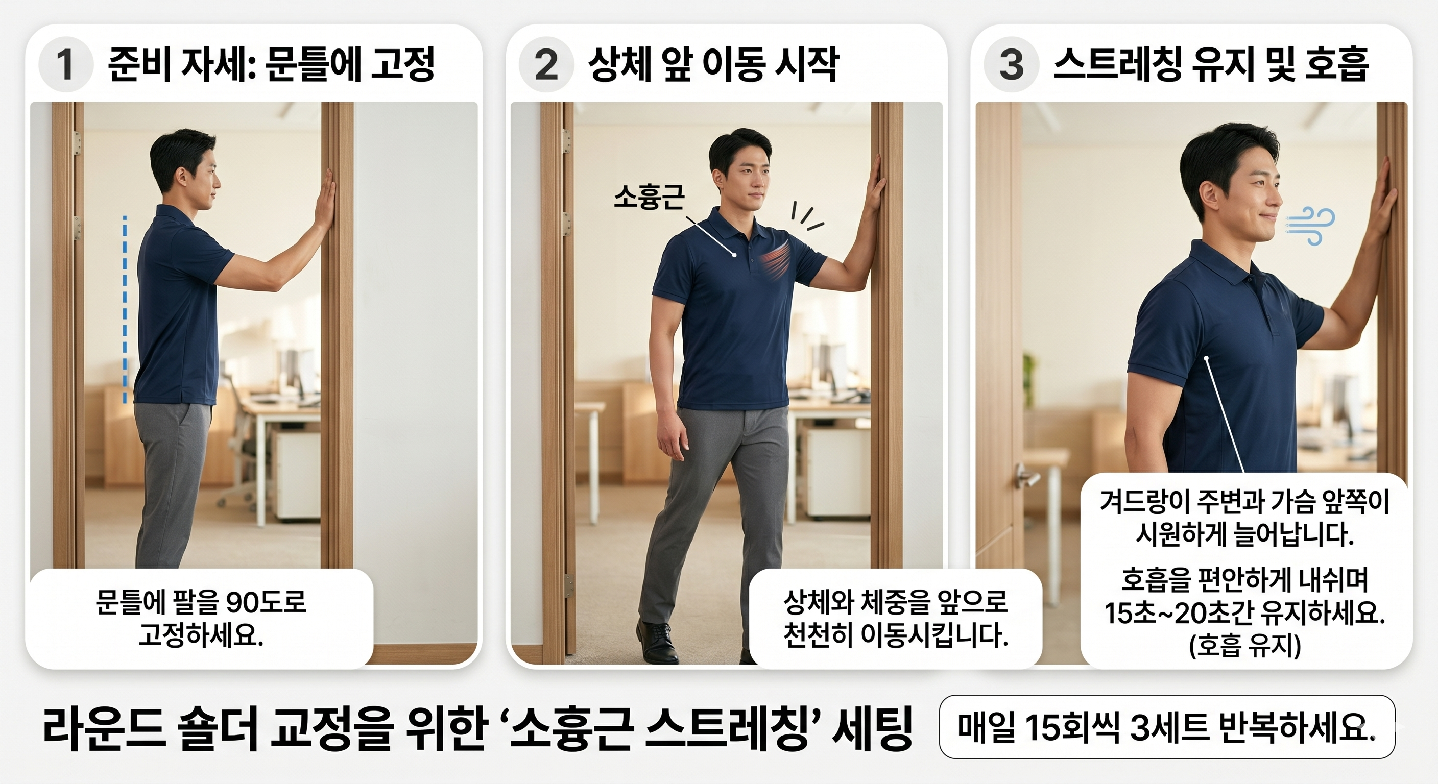 어깨를 앞으로 당기는 주범 검거: 소흉근(가슴 근육) 스트레칭