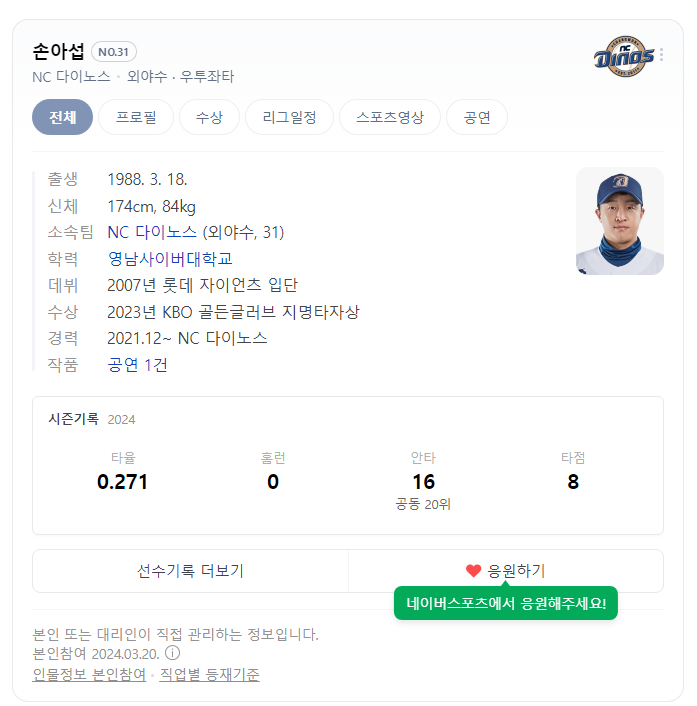 타격왕 손아섭