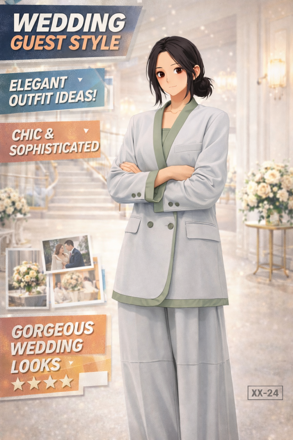 two tone suit set modern formal outfit
elegant color block suit styling
chic wedding guest suit look