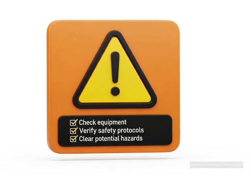 느낌표가 있는 경고 표지판과 중요 체크리스트 항목들이 있는 주의사항 알림 3D 아이콘