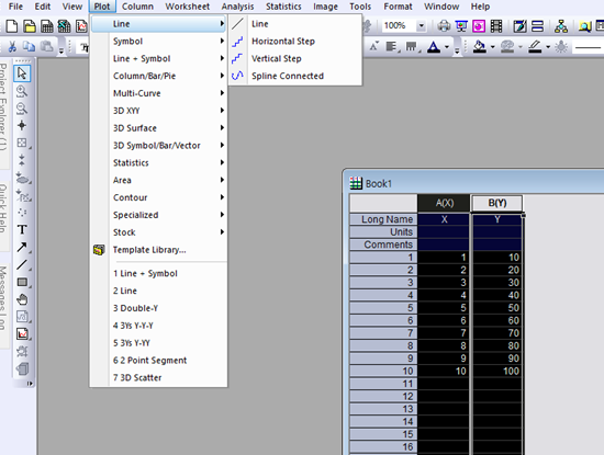 origin - data 입력 후 Plot 설정