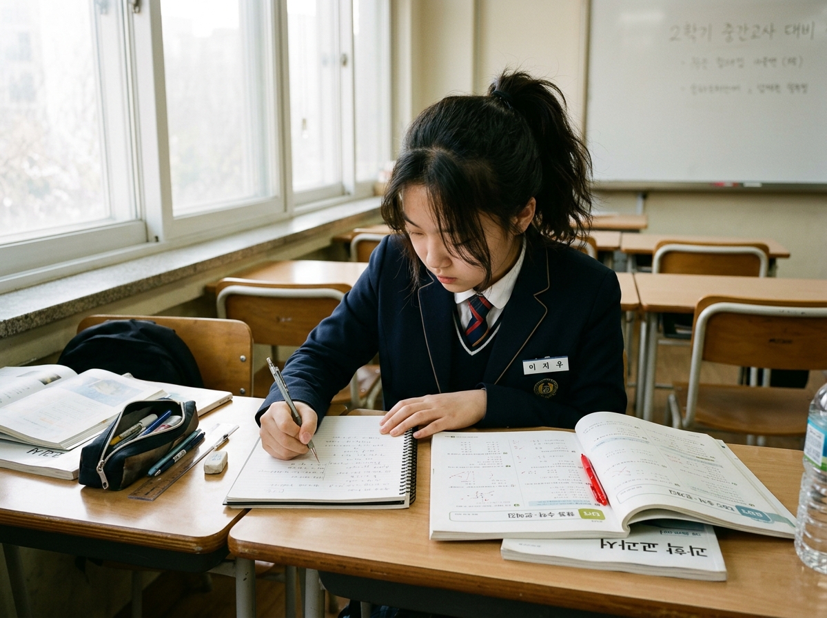 백지 복습법으로 능동적으로 학습하는 중학생