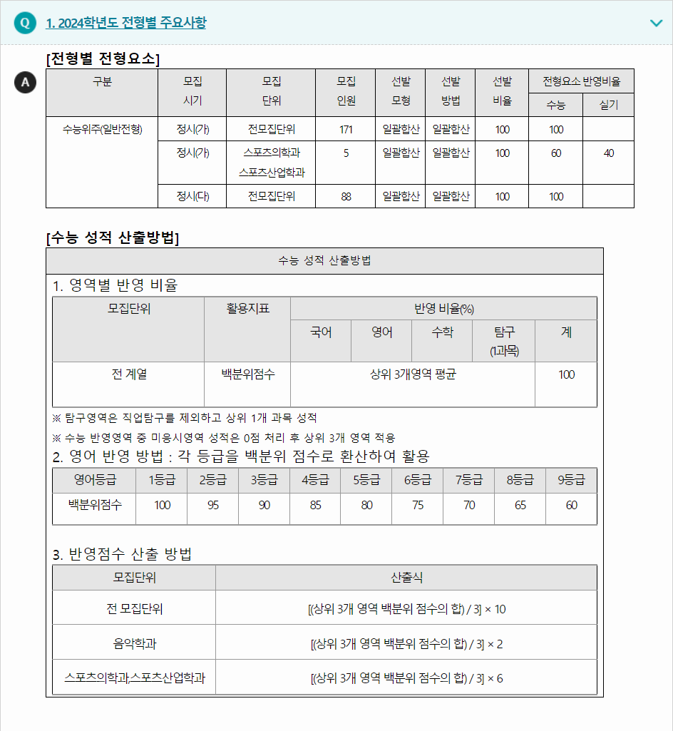 2024학년도 한국교통대학교 수능위주전형 전형별 주요사항
