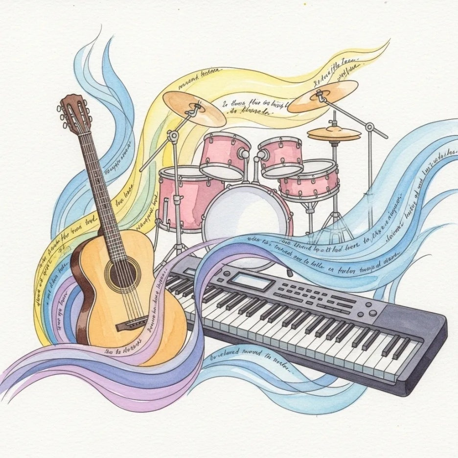 다양한 악기와 음악적 요소를 표현한 그림