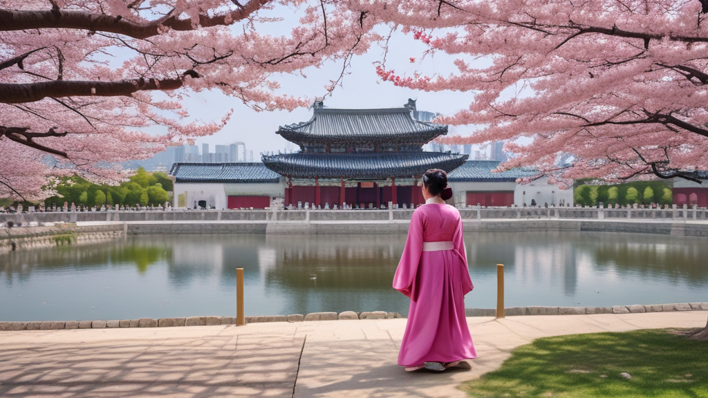 경복궁 앞에 호수에 있는 벚꽃