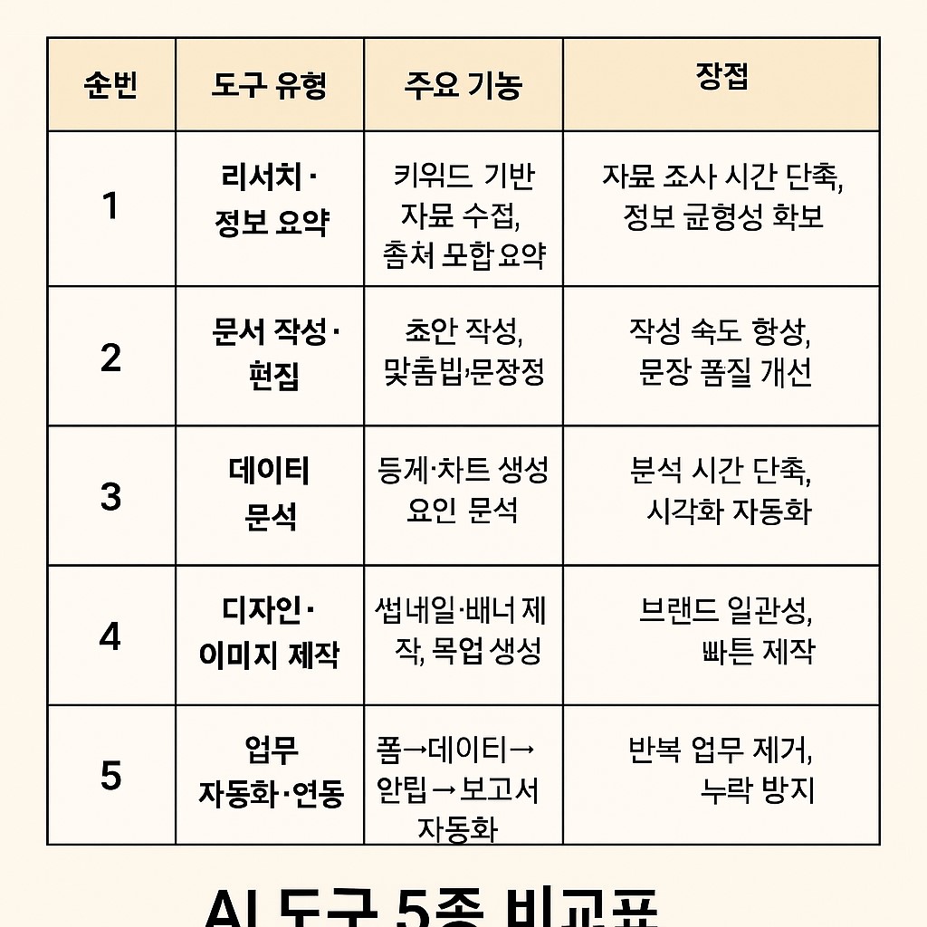 AI 도구 5종 비교표 인포그래픽