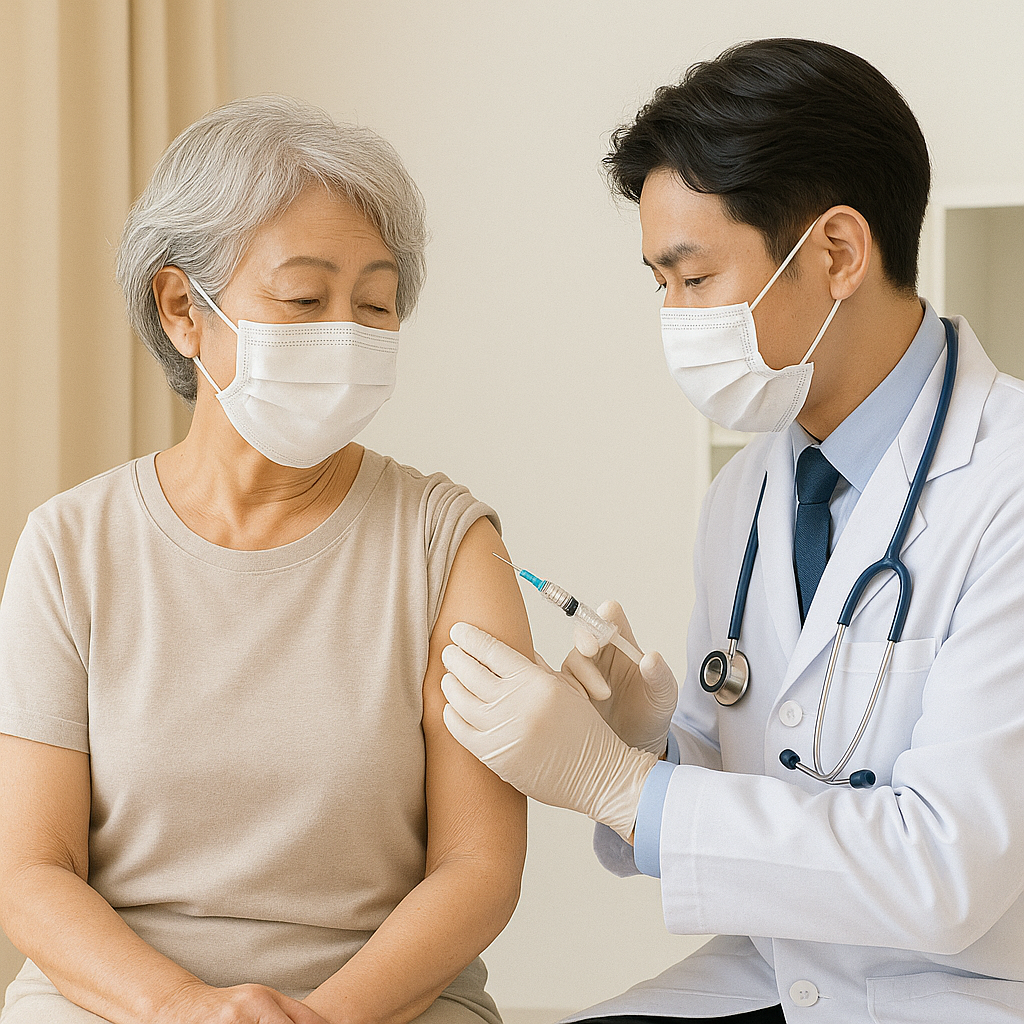 노인을 위한 백신 추가 접종 장면