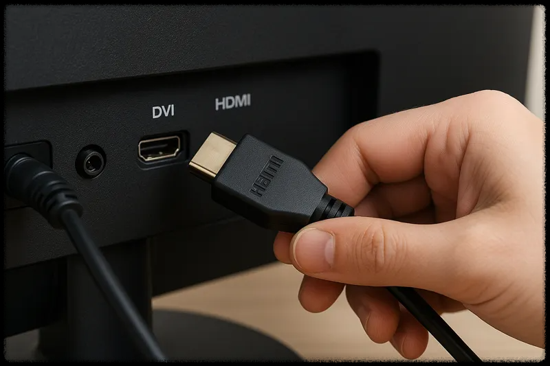 모니터 케이블 연결 상태를 확인하는 모습