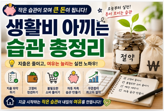 생활비 절약과 돈 모이는 현실적인 방법을 설명한 이미지
