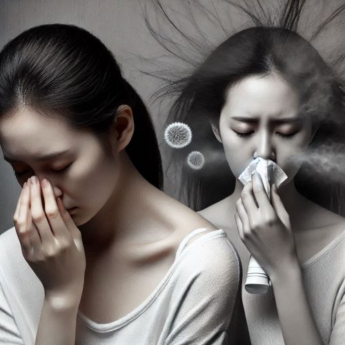 알레르기 비염과 탈모를 동시에 겪으며 고통받는 여성