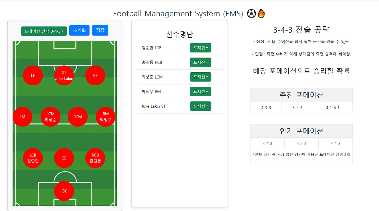 포메이션 전술 화면