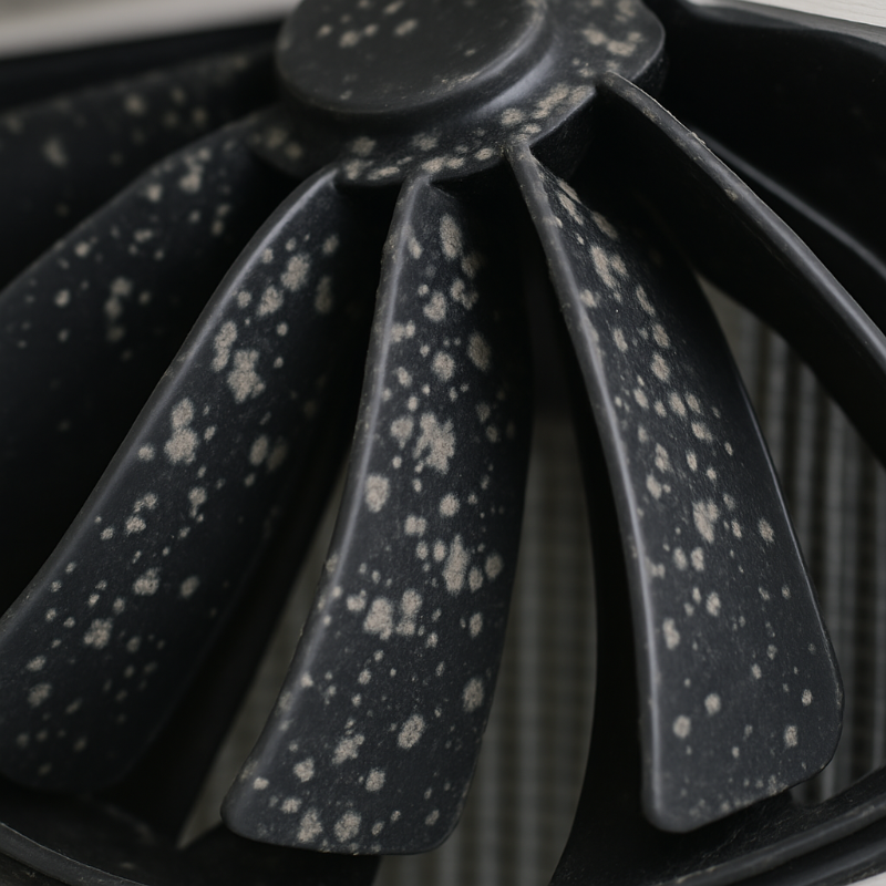 송풍팬 날개에 곰팡이가 낀 확대 사진