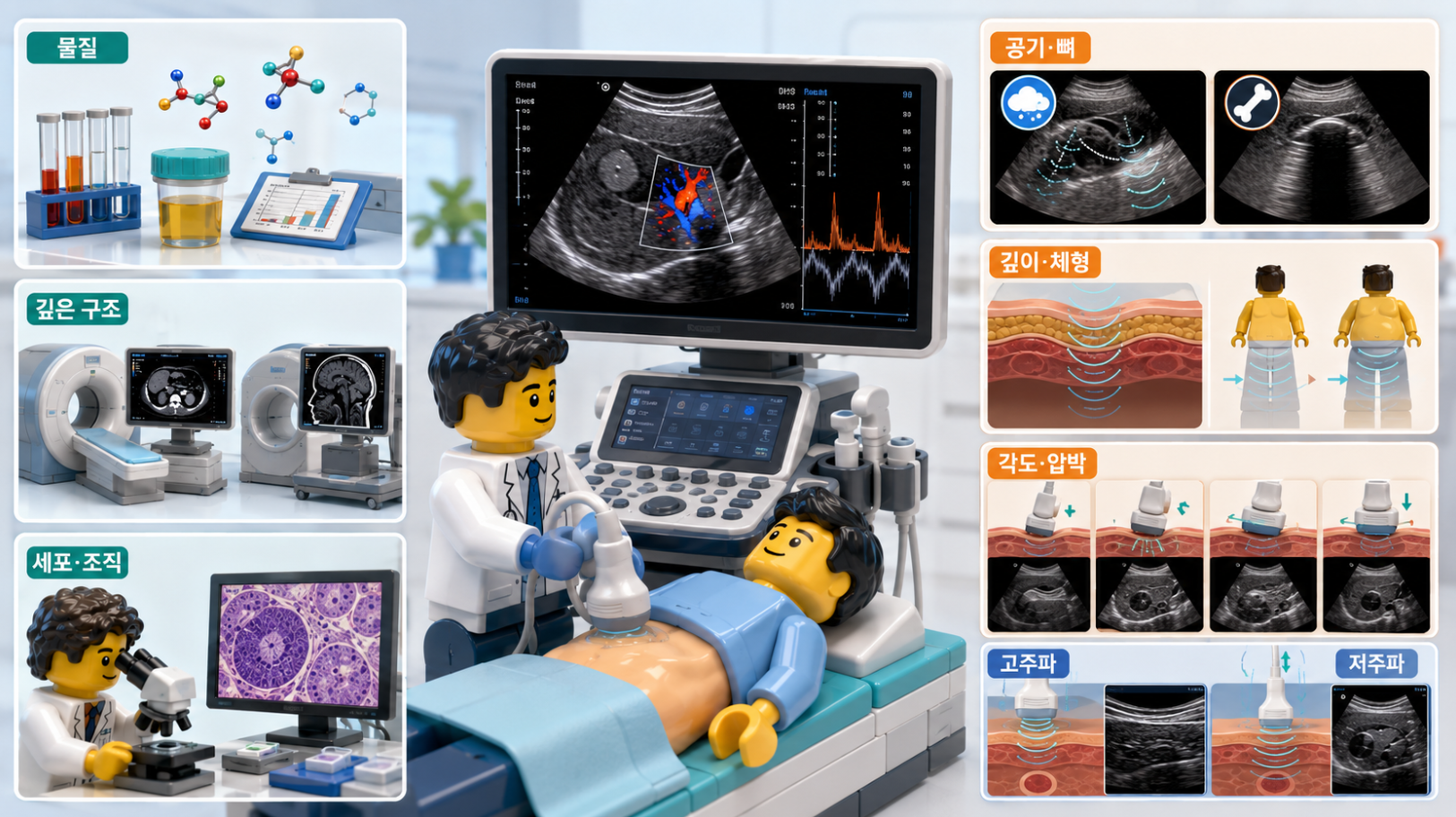 초음파와 혈액검사·CT·MRI·조직검사의 역할 차이 및 영상 품질에 영향을 주는 조건 비교 인포그래픽