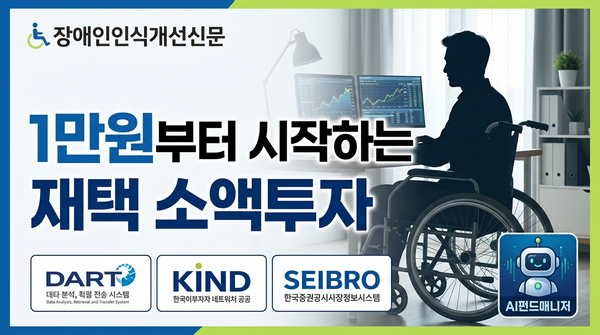 코스피가 8000을 터치하고, 개인투자자 수가 1400만 명을 넘어선 시대다. 그런데 이 숫자 안에 장애인 투자자는 얼마나 포함되어 있을까.
증권사 앱(Application) 접근성 현실은 녹록지 않다. 시각장애인을 위한 화면 해설(Screen Reader) 호환이 불완전하고, 청각장애인을 위한 수어 상담은 극소수 증권사에서만 제공한다. 발달장애인에게 복잡한 주문 화면은 사실상 진입 장벽이다.
그래도 길은 있다. 소액으로 시작할 수 있고, 재택에서 할 수 있으며, 무료 공공 사이트에서 정보를 얻을 수 있다. 이 기사는 그 길을 안내한다.
1. 먼저, 오늘 시장에 무슨 일이 있었는지 간단히 짚는다
5월 15일 코스피는 전일 대비 6.12% 하락한 7493.18로 마감했다. 장중 사상 첫 8000선을 터치한 뒤, 미-중 정상회담 실망감과 복합 악재에 반나절 만에 675포인트가 빠졌다. 코스닥도 5.14% 내린 1129.82.
외국인이 5조 6천억원을 팔고, 개인이 7조 2천억원을 샀다. 삼성전자 -8.61%, SK하이닉스 -7.66%. 시총 상위 20개 종목 전부 하락.
미국 나스닥은 같은 날 사상 최고치 26,635를 경신했다. 엔비디아 +4.39%(235.74달러).
변동성이 극도로 큰 장세다. 이럴 때일수록 '큰돈'이 아니라 '작은돈'으로, '한 종목'이 아니라 '여러 종목'에, '한 번'이 아니라 '여러 번' 나눠서 접근하는 것이 안전하다.
2. 소액투자, 왜 가능하고 어떻게 하는가
많은 분이 주식투자에 큰돈이 필요하다고 생각한다. 아니다. ETF(Exchange Traded Fund, 상장지수펀드)를 활용하면 1만원 안팎의 소액으로 시작할 수 있다.
ETF는 특정 지수(예: 코스피200)를 따라가는 펀드(Fund)가 주식처럼 거래소에 상장된 것이다. 한 종목을 사는 것이 아니라 지수에 포함된 수십~수백 개 종목에 동시에 투자하는 효과가 있다. 이것이 분산투자(Diversification)의 핵심이다.
예를 들어 코스피200 ETF를 1만원어치 사면, 삼성전자·SK하이닉스·현대차·KB금융 등 200개 기업에 간접적으로 투자하는 셈이다. 한 종목이 급락해도 나머지가 버텨주는 구조다.
소액 정기 투자(적립식 투자)도 가능하다. 매달 혹은 매주 일정 금액을 자동으로 ETF에 투자하면, 주가가 높을 때 적게 사고 낮을 때 많이 사는 효과(달러 코스트 에버리징, Dollar Cost Averaging)가 생긴다.
3. 재택으로 할 수 있는 이유: 모든 것이 온라인이다
증권 계좌 개설부터 매수·매도까지 모두 스마트폰이나 컴퓨터로 가능하다. 증권사 지점을 방문하지 않아도 된다.
다만 현실적 어려움도 분명히 있다. 시각장애인의 경우 증권사 앱의 화면 해설 호환이 불완전한 경우가 많다. 한 시각장애인 투자자(전성도 씨)는 현재 20개 증권사 계좌를 운용 중이며, 접근성이 상대적으로 나은 앱을 골라 사용한다고 밝힌 바 있다. 계좌 개설 시 본인 인증 절차에서 막히는 경우도 보고되고 있다.
이 기사가 특정 증권사를 추천하지는 않겠지만, 계좌 개설 전 해당 증권사의 웹접근성(Web Accessibility) 인증 마크 보유 여부를 확인하는 것을 권한다. 또한 금융감독원 파인(fine.fss.or.kr)에서 증권사별 민원 건수와 소비자 보호 등급을 비교할 수 있다.
4. 생활비를 벌겠다는 생각보다, 생활비를 지키겠다는 생각이 먼저다
솔직히 말한다. 소액투자로 당장 매달 생활비를 벌 수 있다는 말은 과장이다. 주식시장은 오를 때도 있고 내릴 때도 있다. 오늘 코스피가 6% 빠진 것이 그 증거다.
다만 은행 예금 이자보다 높은 수익을 장기적으로 기대할 수 있는 것은 사실이다. 서스틴베스트 보고서에 따르면, ESG 상위등급 종목으로 구성한 포트폴리오의 연평균 수익률은 8.82%였다. 은행 정기예금 금리(연 3%대)의 약 2.5배다.
중요한 것은 **'잃지 않는 것'**이다. 급등하는 종목을 쫓아가지 말고, 분산해서, 소액으로, 여러 번 나눠서, 장기간 투자하는 습관이 핵심이다.
다음 주에는 엔비디아 실적 발표(5월 20일), 삼성전자 파업(5월 21일), FOMC 의사록(5월 21일)이라는 큰 이벤트가 있다. 이 결과에 따라 시장이 크게 움직일 수 있다. 지금은 관망하면서 공부하는 시간이 맞다.
5. 주말에 꼭 확인할 무료 투자정보 사이트 6곳
아래는 모두 공공기관이 운영하는 무료 사이트다. 기업의 재무 상태, 공시 내용, ETF 정보 등을 직접 확인할 수 있다.
DART 전자공시시스템(dart.fss.or.kr). 금융감독원 운영. 기업의 사업보고서, 재무제표(재무상태표·손익계산서)를 원문으로 확인할 수 있다. 검색창에 기업명을 입력하면 된다.
KIND 한국거래소 기업공시채널(kind.krx.co.kr). 한국거래소 운영. 기업이 시장에 알려야 하는 주요 사항(공시)을 실시간으로 확인할 수 있다. 기업 밸류업(가치제고) 정보도 제공한다.
SEIBRO 세이브로(seibro.or.kr). 한국예탁결제원 운영. ETF 종류와 수수료, 배당(주주에게 돌아가는 이익) 정보, 해외주식 정보를 한곳에서 볼 수 있다. 소액투자자가 ETF를 고를 때 유용하다.
KRX 정보데이터시스템(data.krx.co.kr). 한국거래소 운영. 시가총액(기업 전체 가치) 순위, 외국인·기관이 무엇을 사고팔았는지 수급 데이터를 제공한다.
KCGS 한국ESG기준원(cgs.or.kr). 기업의 ESG(환경·사회·지배구조) 등급을 확인할 수 있다. ESG 등급이 높은 기업은 하락장에서 상대적으로 덜 빠지는 경향이 있다는 데이터가 있다.
금감원 파인(fine.fss.or.kr). 금융감독원 운영. 금융상품 비교, 증권사별 소비자보호 등급, 투자사기 경보 등을 안내한다. 투자를 시작하기 전 가장 먼저 들어가 볼 사이트다.
6. 접근성 개선, 함께 요구해야 한다
마지막으로 하나만 더 말한다. 장애인 투자자의 금융 접근성은 아직 갈 길이 멀다. 그러나 변하고 있다. 2026년부터 코스피 전 상장사에 기업지배구조 보고서 공시가 의무화됐고, ESG 공시 로드맵(Roadmap)에 따라 2028년부터는 대형사 중심으로 지속가능성 보고서 의무 공시가 시작된다. 기업 정보가 더 투명해지면, 접근성이 보장되는 한 누구나 동등한 출발선에 설 수 있다.
증권사 앱의 웹접근성 개선을 요구하는 목소리가 더 커져야 한다. 투자의 기회는 장애 유무와 관계없이 동등하게 열려야 한다.
이번 주말, 집에서 위 사이트 하나만이라도 들어가보자. 1만원짜리 ETF 하나를 검색해보는 것만으로도, 투자라는 새로운 영역의 문이 열린다.
본 기사는 특정 종목이나 금융상품의 매수·매도를 권유하지 않는다. 모든 투자 판단과 책임은 투자자 본인에게 있다. 기사에 인용된 수치는 한국거래소, 금융감독원, 서스틴베스트 등 공개 자료에 기반하며, 과거 데이터가 미래 수익을 보장하지 않는다. 투자 전 반드시 전문가와 상의할 것을 권한다.