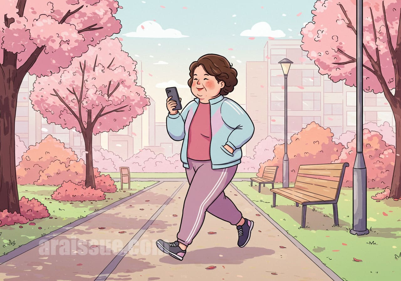 아파트 단지에서 걷기 운동하는 할머니