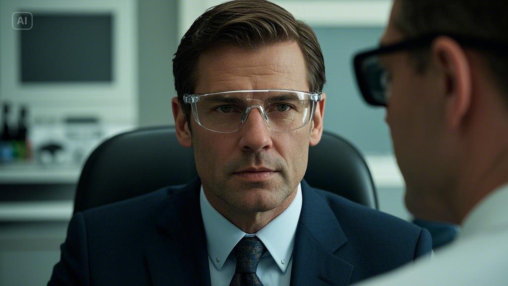 A man is with an eye doctor.