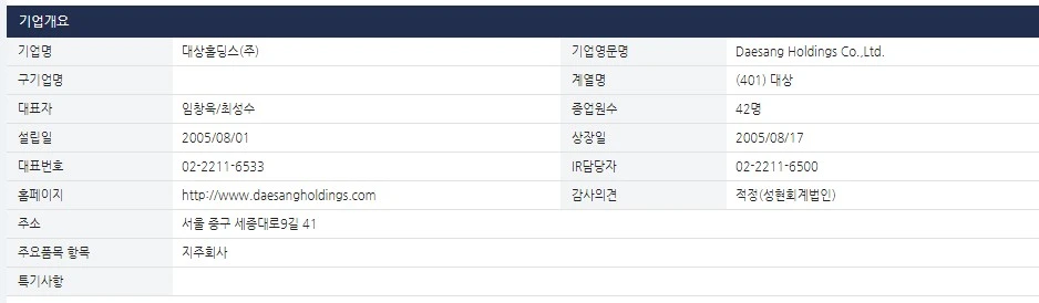 대상홀딩스-개요