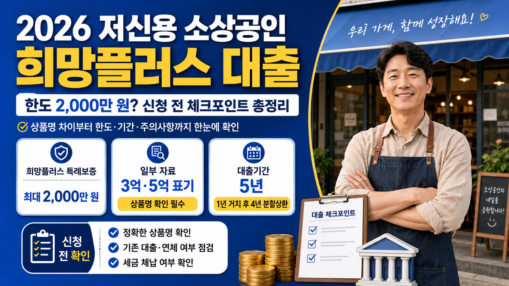 2026 저신용 소상공인 희망플러스 대출 신청 전 필수 확인|한도 2,000만 원 받으려면?