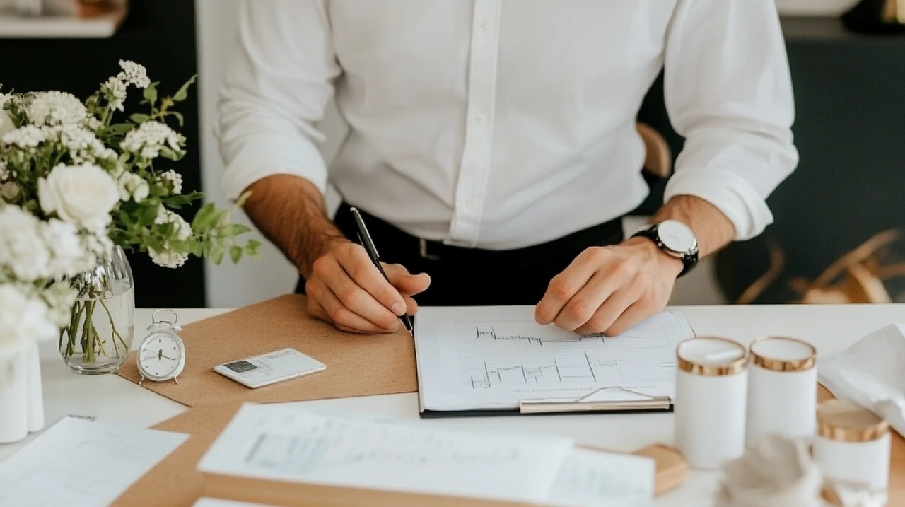 전문가가 AI 로봇 테마형 ETF 포트폴리오 분산 전략과 2025년 투자전략을 비교 분석하며 투자종목 및 자산배분 차트를 분석하는 장면으로, ETF 투자전략, 포트폴리오, AI ETF, 분산투자, 로봇 ETF 정보를 결합.