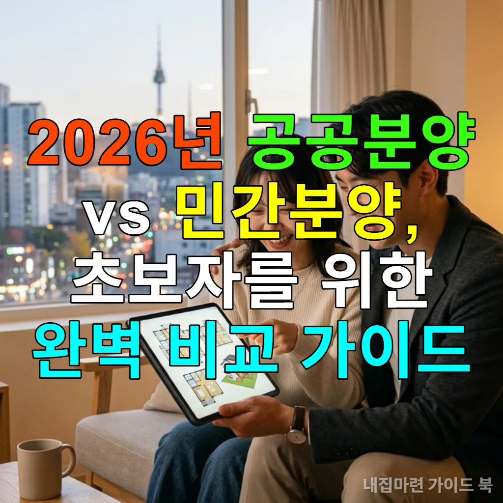 내 집 마련의 꿈을 꾸는 젊은 한국인 부부가 청약 정보를 찾아보는 모습