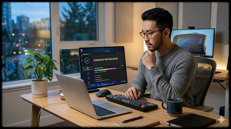 보안 프로그램으로 악성 프로그램을 검사하는 모습