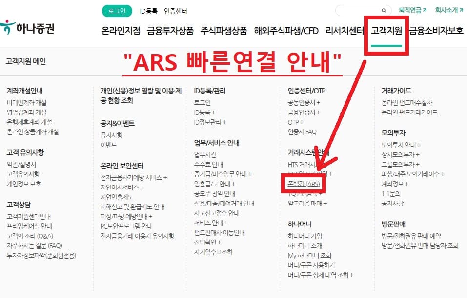 하나증권 ARS 빠른연결