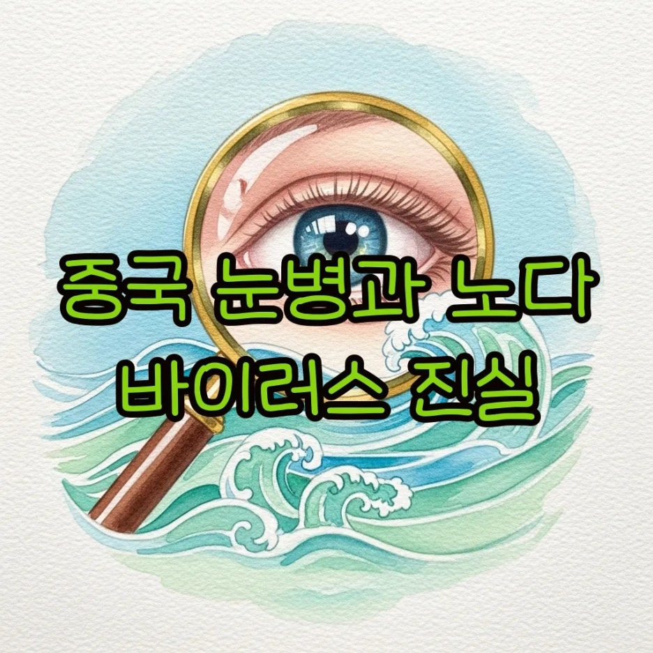 돋보기로 바라본 맑은 눈과 부드러운 파스텔톤 배경