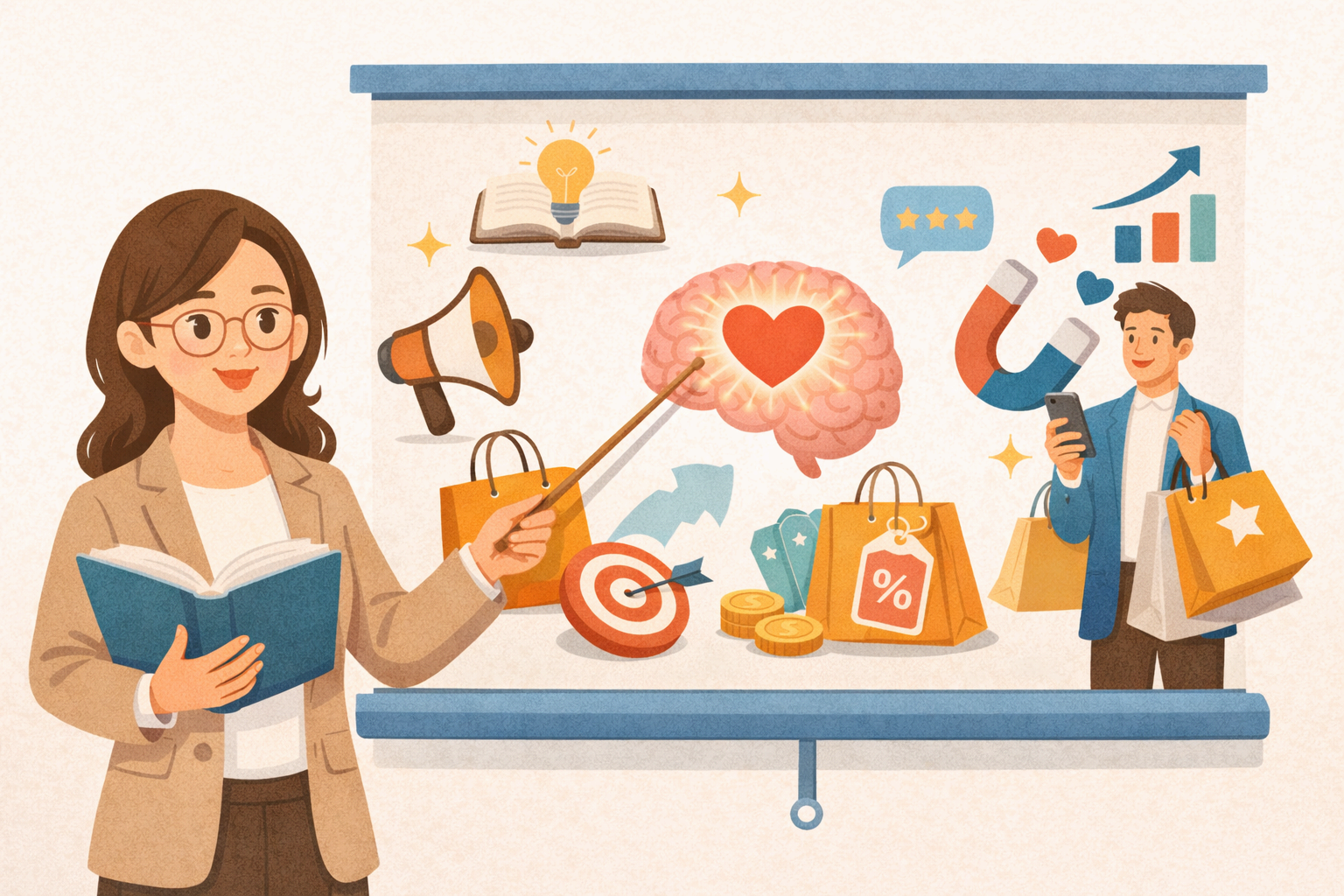 심리학이 소비자에게 가르쳐준 것을 상징하는 일러스트