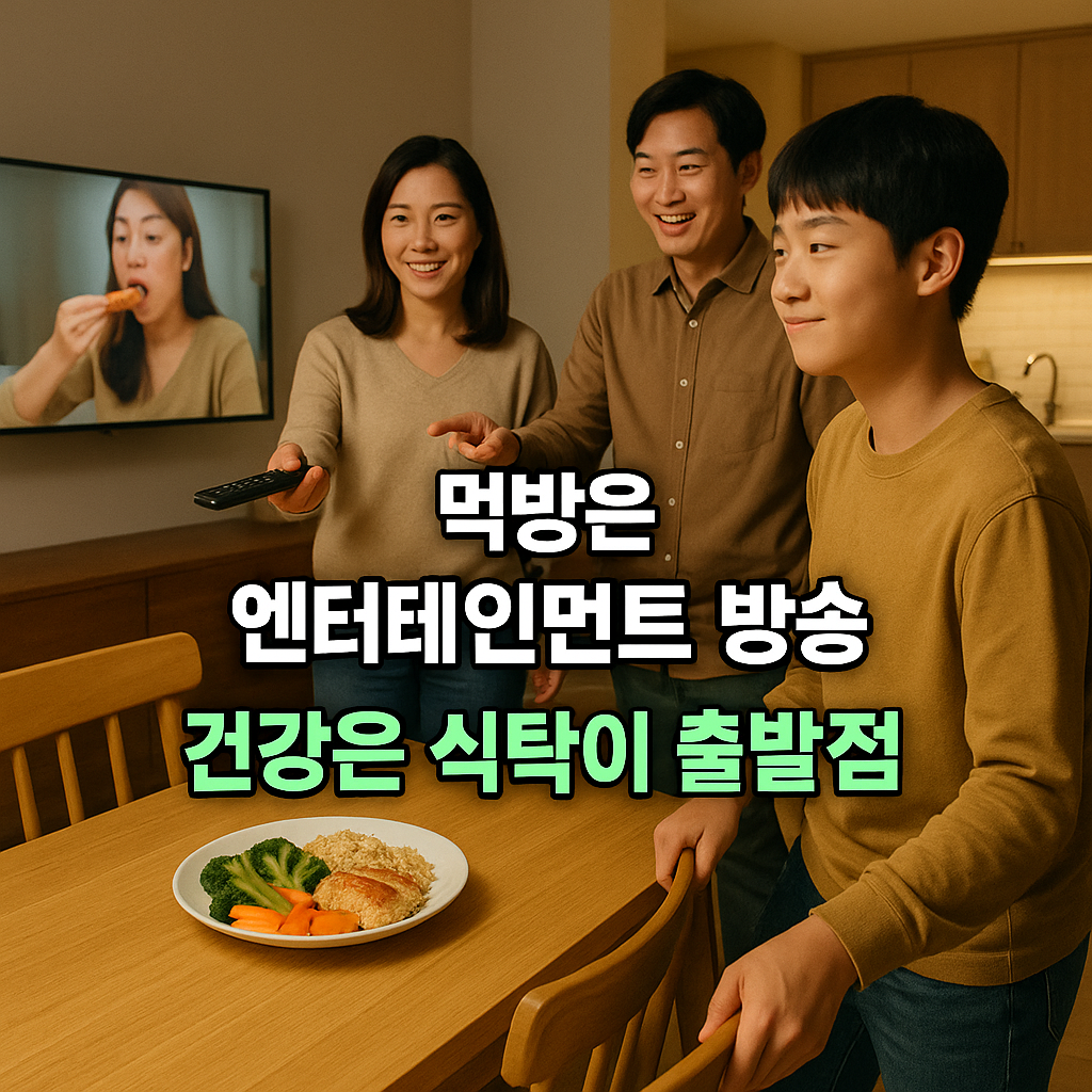 TV를 끄고 식탁으로 이동하는 가족