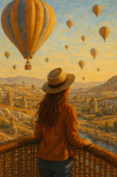 터키 카파도키아 열기구 혼자 타는 모습