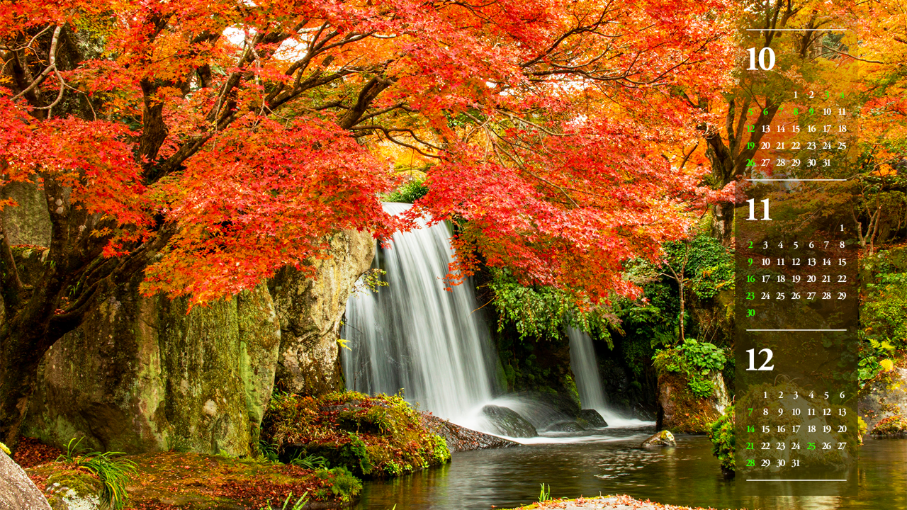 07 단풍과 폭포 B - 2025년11월 노트북배경화면
