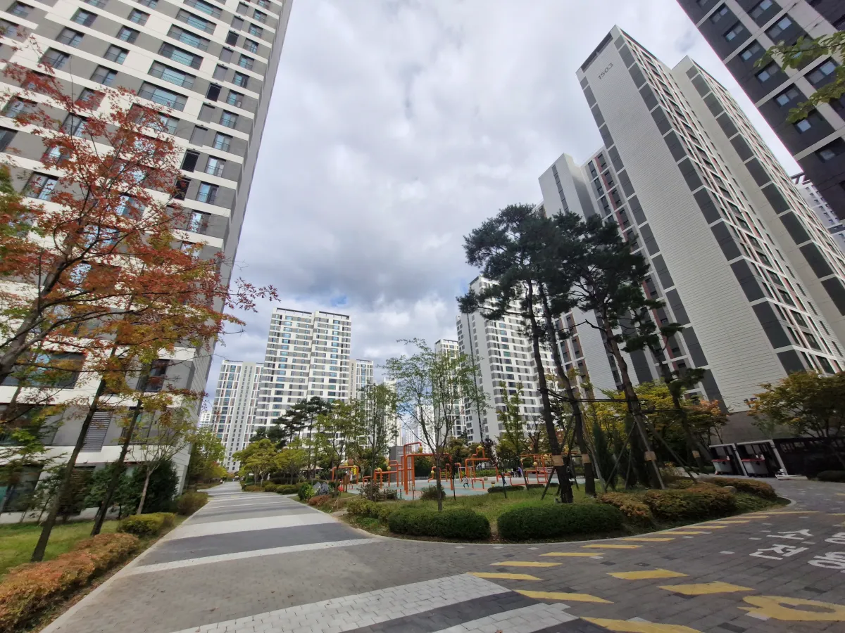 가운데-공원을-기준으로-주변에-신축아파트가-지어져-있다