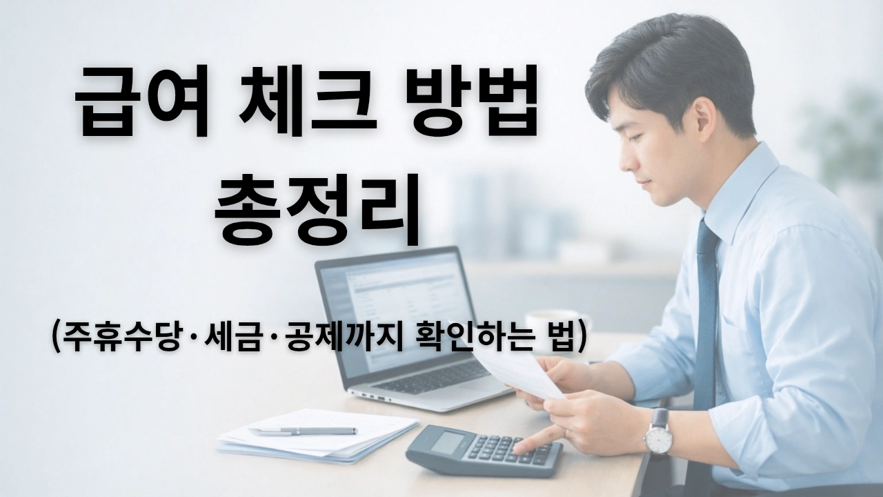 급여 내역을 노트북과 계산기로 확인하는 직장인 모습