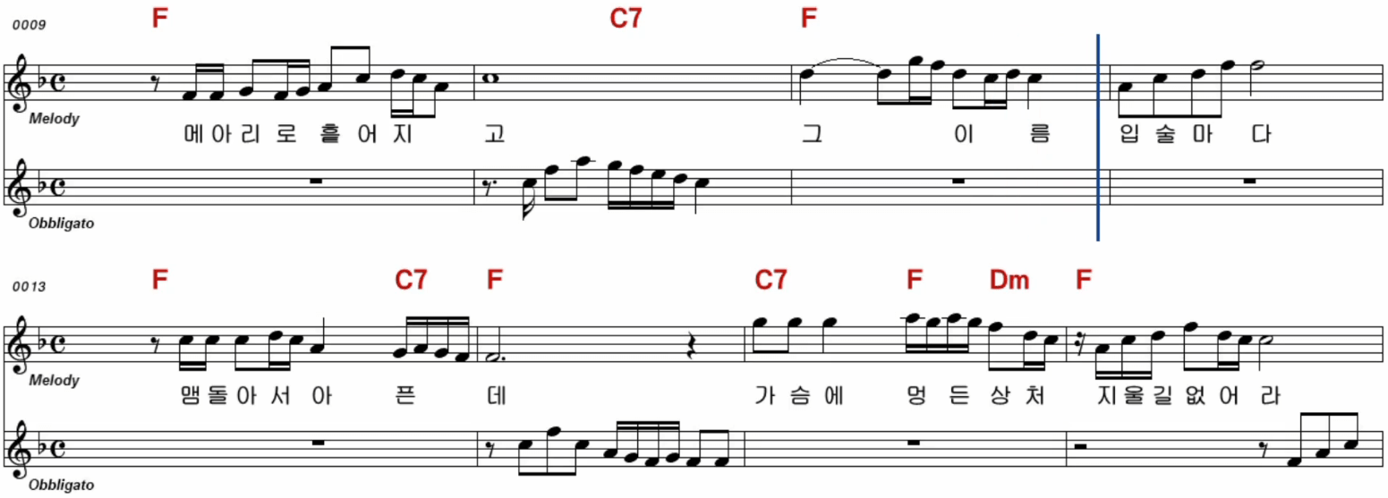 풍금(남정희) 새벽길 노래방 악보