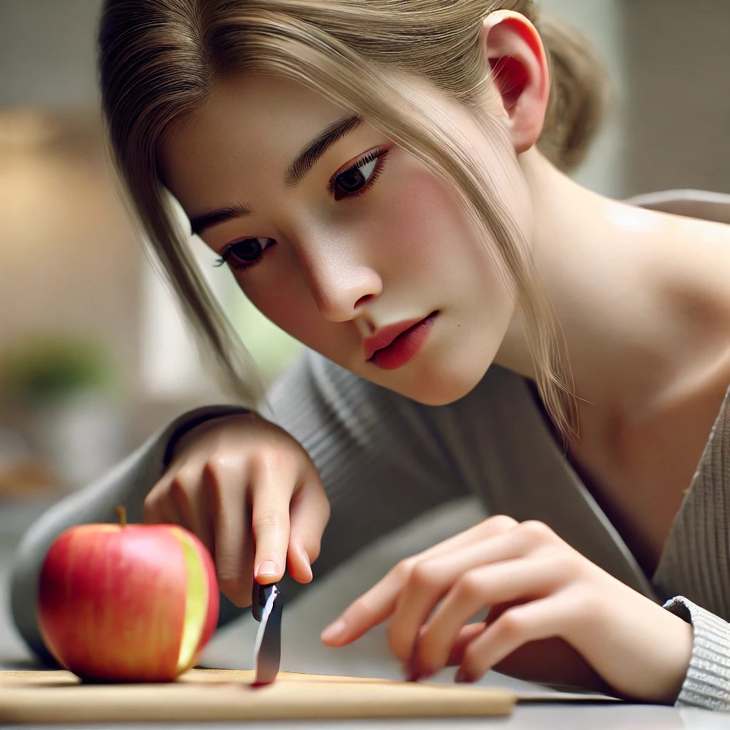 사과-자르고있는-여자