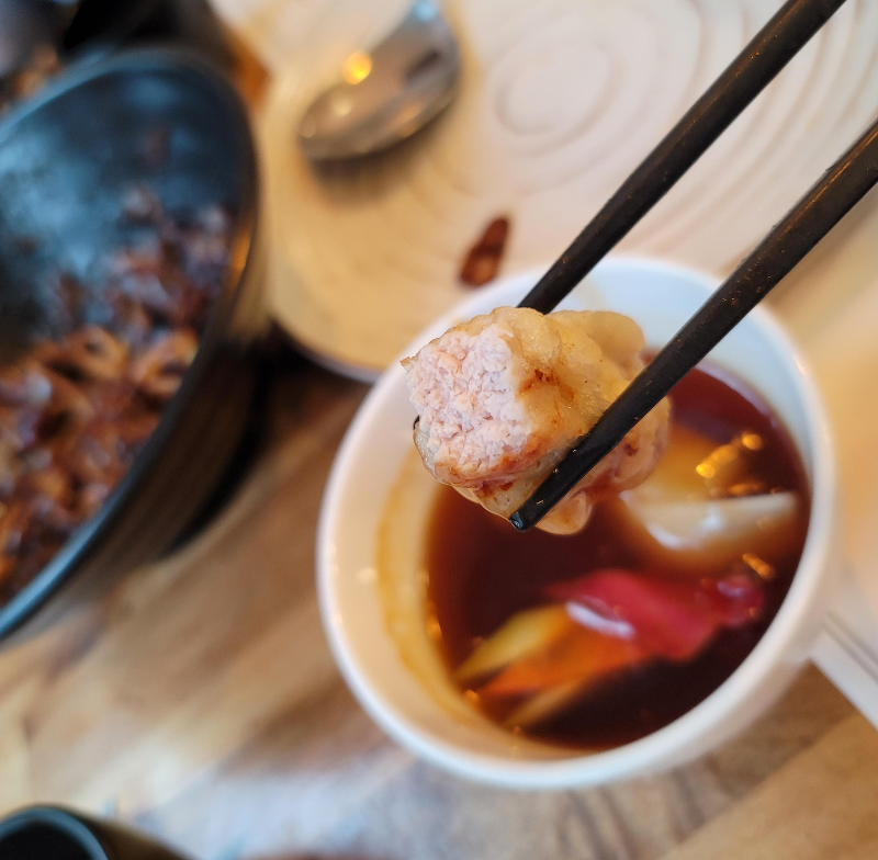 등심 탕수육 단면