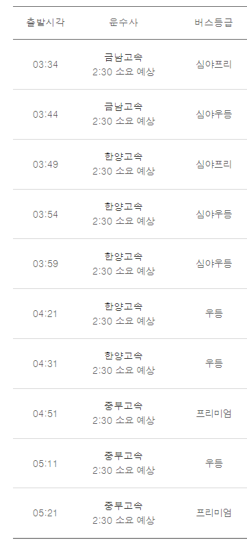 대전에서 인천공항가는 버스 시간표