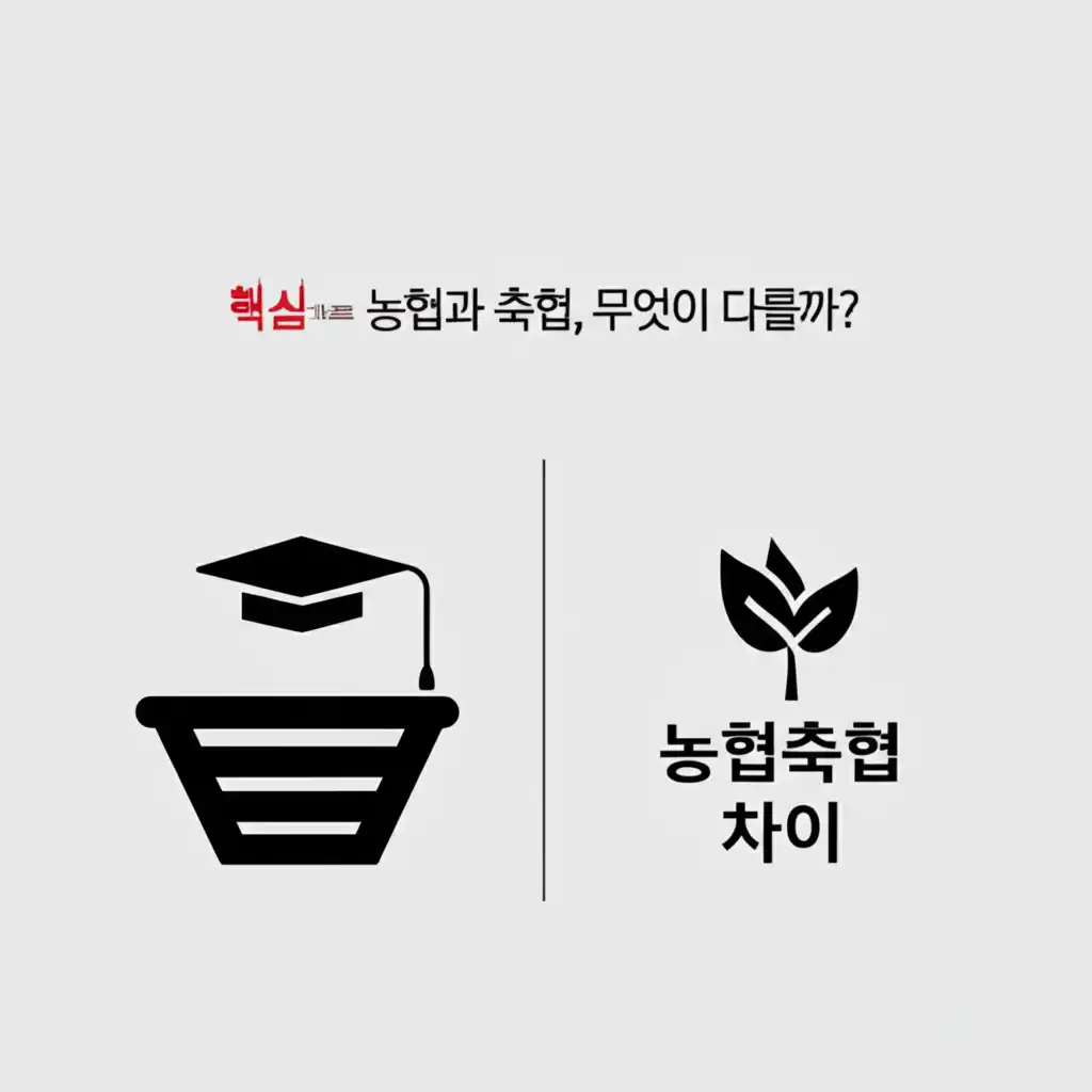 농협과 축협의 설립 목적, 주요 사업, 금융 상품 등을 상세히 비교 설명하는 가이드 이미지