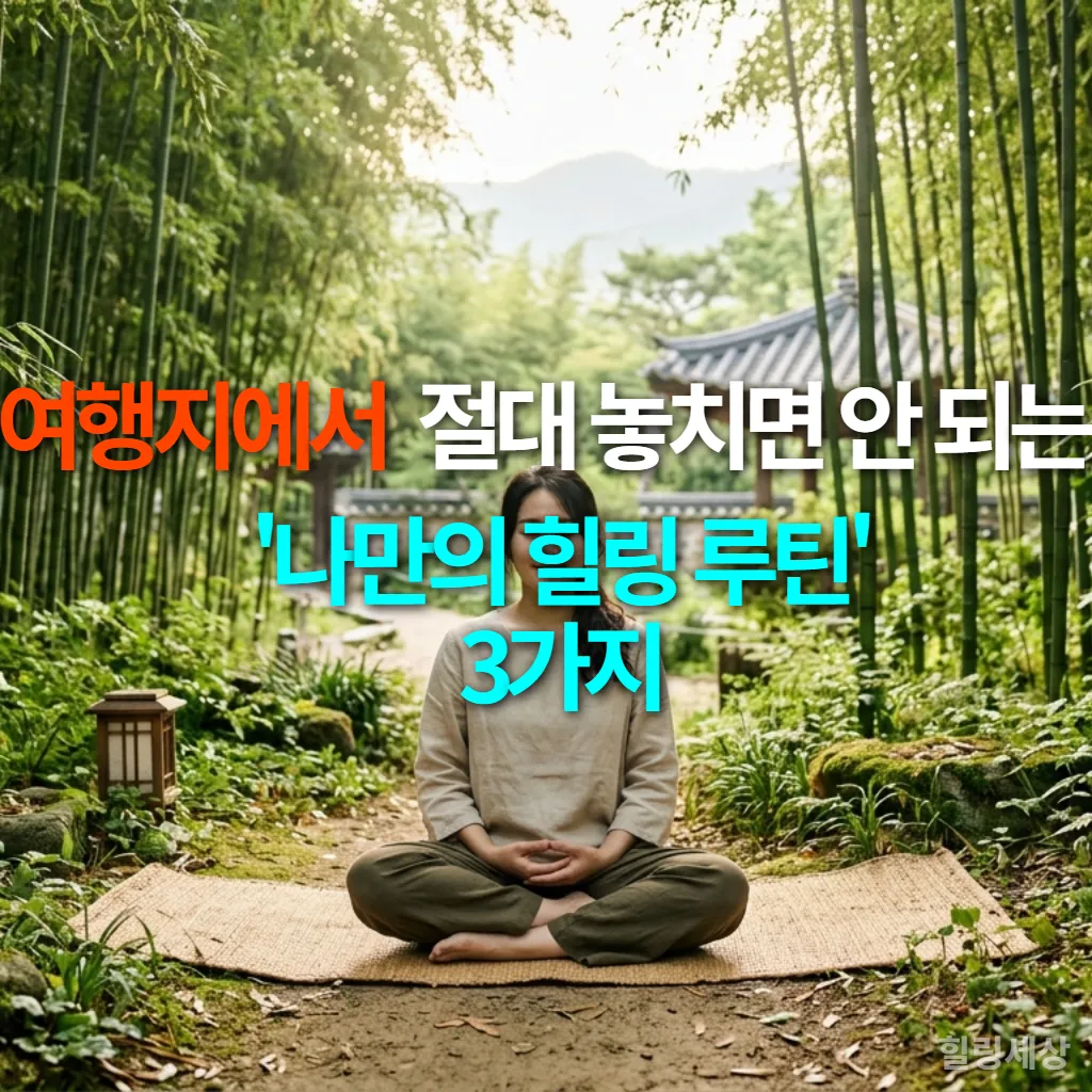 한국의 대나무 숲에서 명상하는 젊은 여성의 평화로운 모습