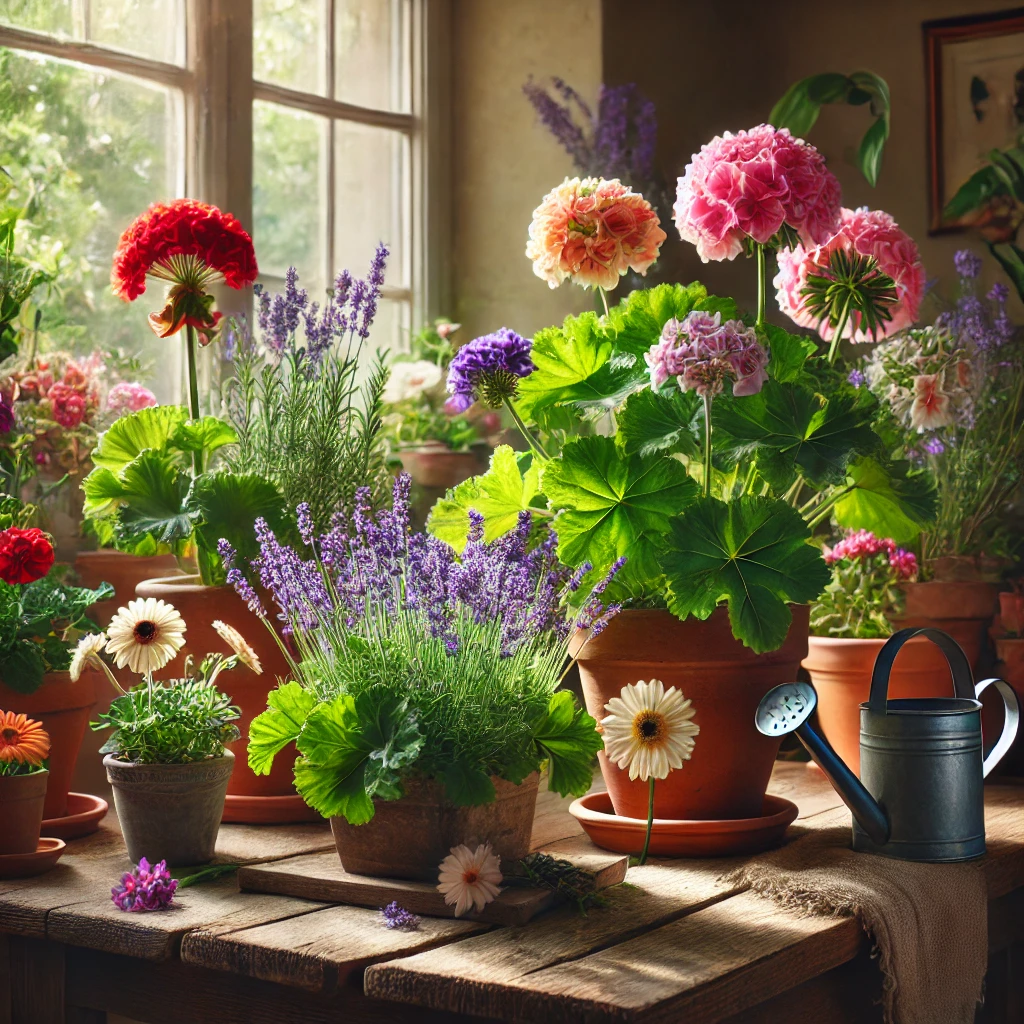 화초가 집안 창가에 있는 이미지