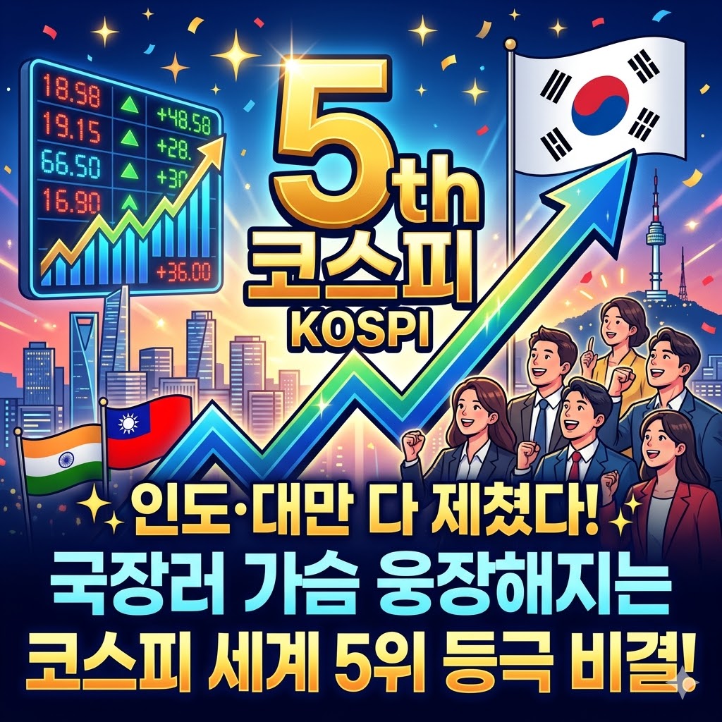✨ 인도·대만 다 제쳤다!
국장러 가슴 웅장해지는 코스피 세계 5위 등극 비결!