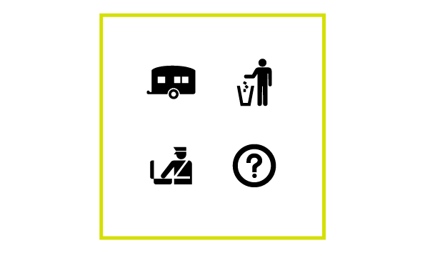 Caravan, Trash bin, Trash can, Inspection, Information desk, Question mark / Icon, Pictogram / vector graphic free download
