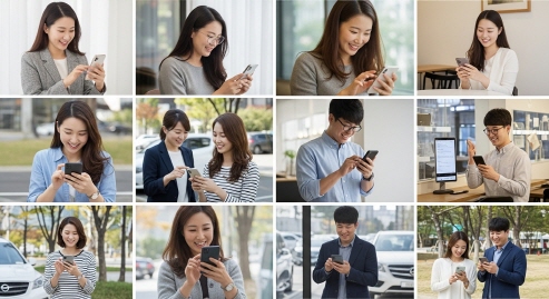 다양한 연령층이 모바일로 등록 절차를 진행하는 모습