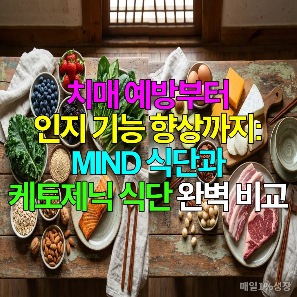 뇌 건강에 좋은 다양한 식재료들이 예쁘게 배열된 식단 사진