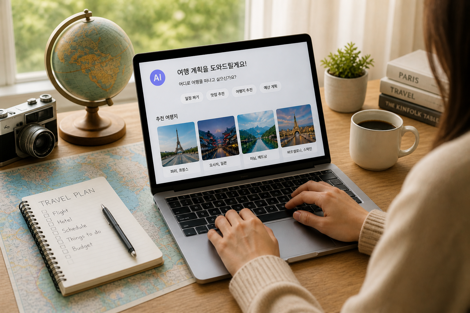 AI로 여행계획을 계획하는 모습