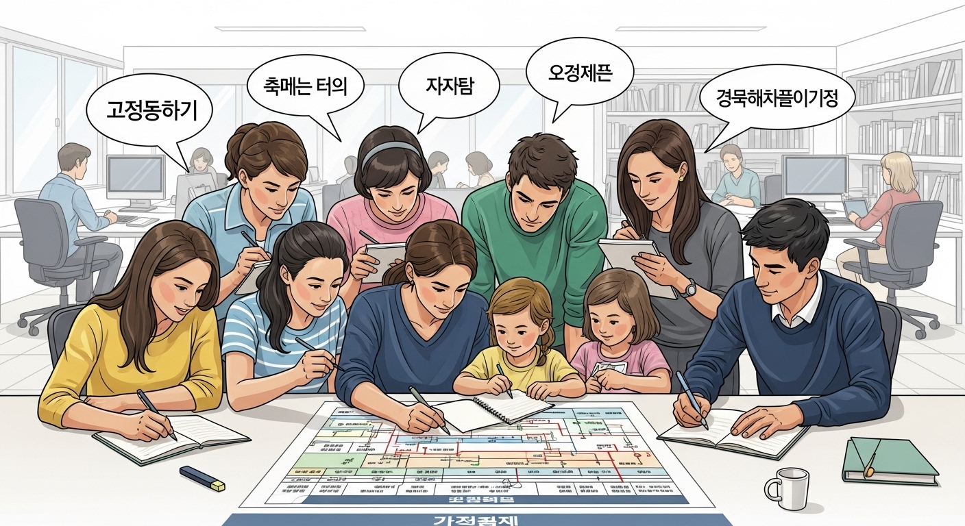 2025년 개편된 주택청약 가점제 항목을 분석하며 전략을 세우는 다양한 청약 신청자들의 모습