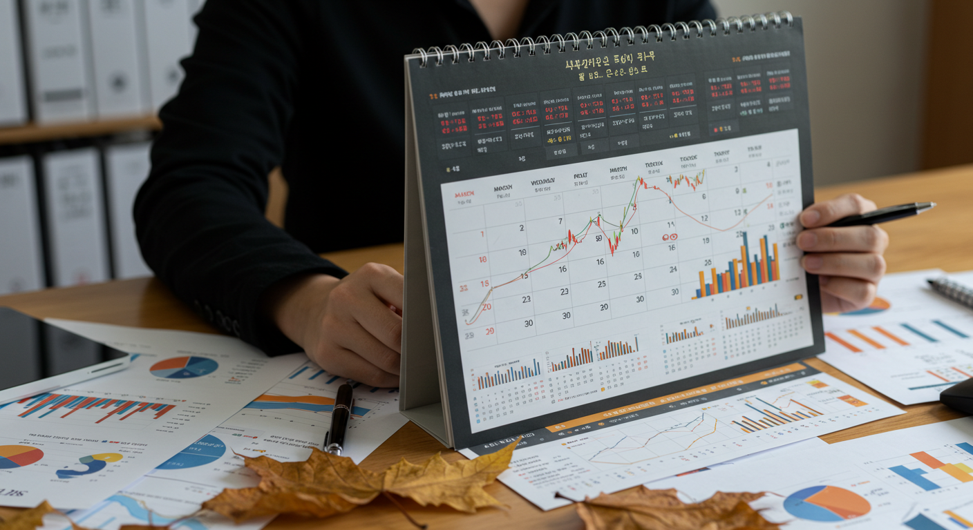 월별 주식시장 흐름을 분석하며 투자 전략을 계획하는 한국 투자자