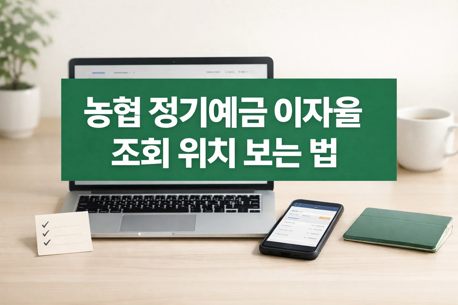 농협 정기예금 이자율 글의 전체 주제를 보여주는 썸네일 이미지로 조회 위치와 가입기간별 확인 포인트를 한눈에 파악하도록 구성한 화면
